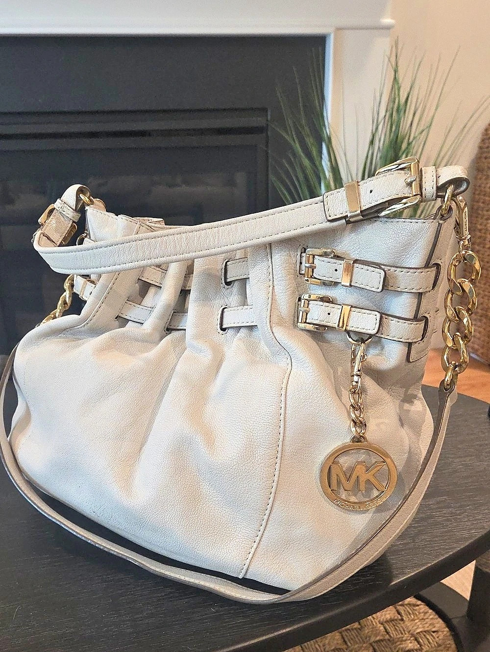 Michael Kors Edie Leather-Look Hobo Bag in Off-White